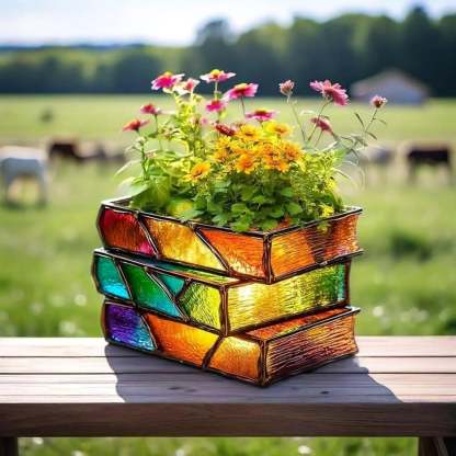 Handmade Stacked Books Flower Pot