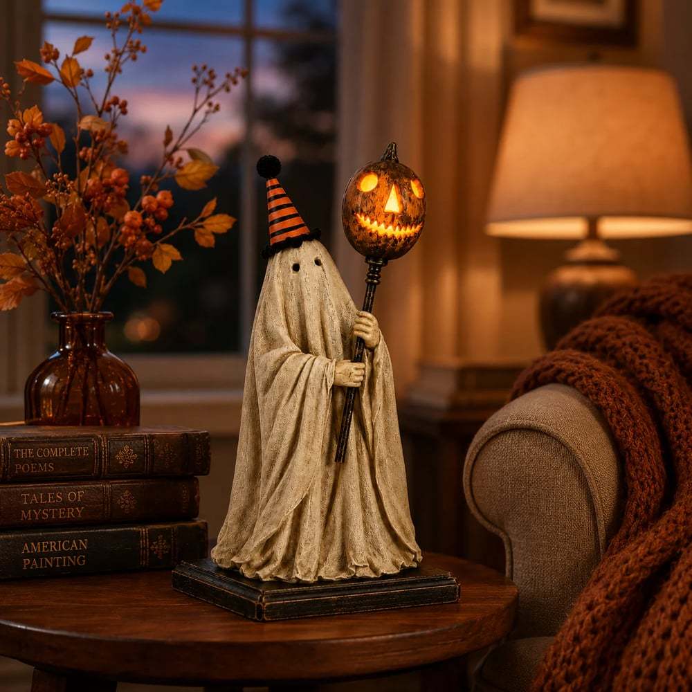 🏆Summerween Sale 49% OFF 👻🎃 Lighted Vintage Ghost Figurine with Glowing Pumpkin Staff