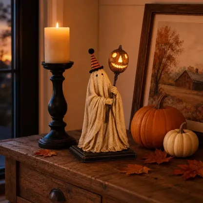 🏆Summerween Sale 49% OFF 👻🎃 Lighted Vintage Ghost Figurine with Glowing Pumpkin Staff