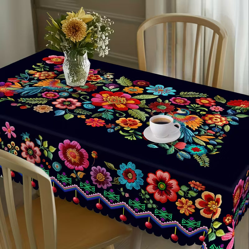 🔥Hot Sale🔥Mexican Floral Tablecloth With Scalloped Edge