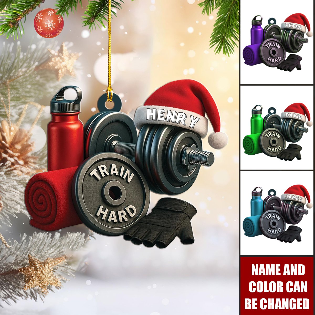 Personalized Dumbbell Christmas Ornament: Gym Fitness Gift