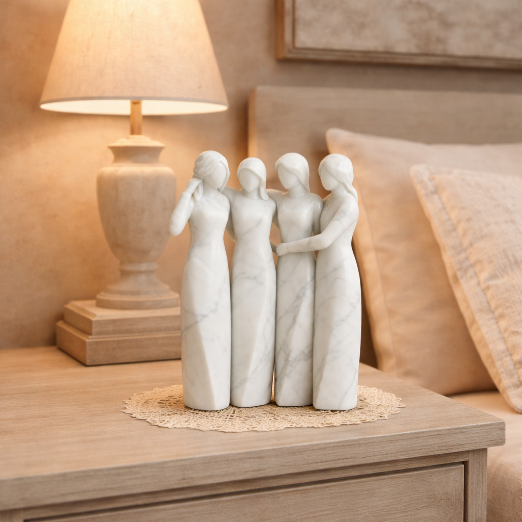 Celebrates Friendships Handmade White Marble Sisters Sculpture