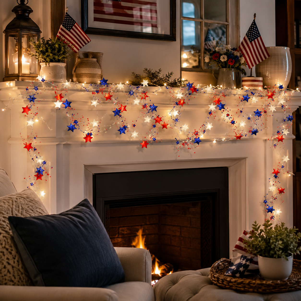 Fourth of July Garland Patriotic Lights