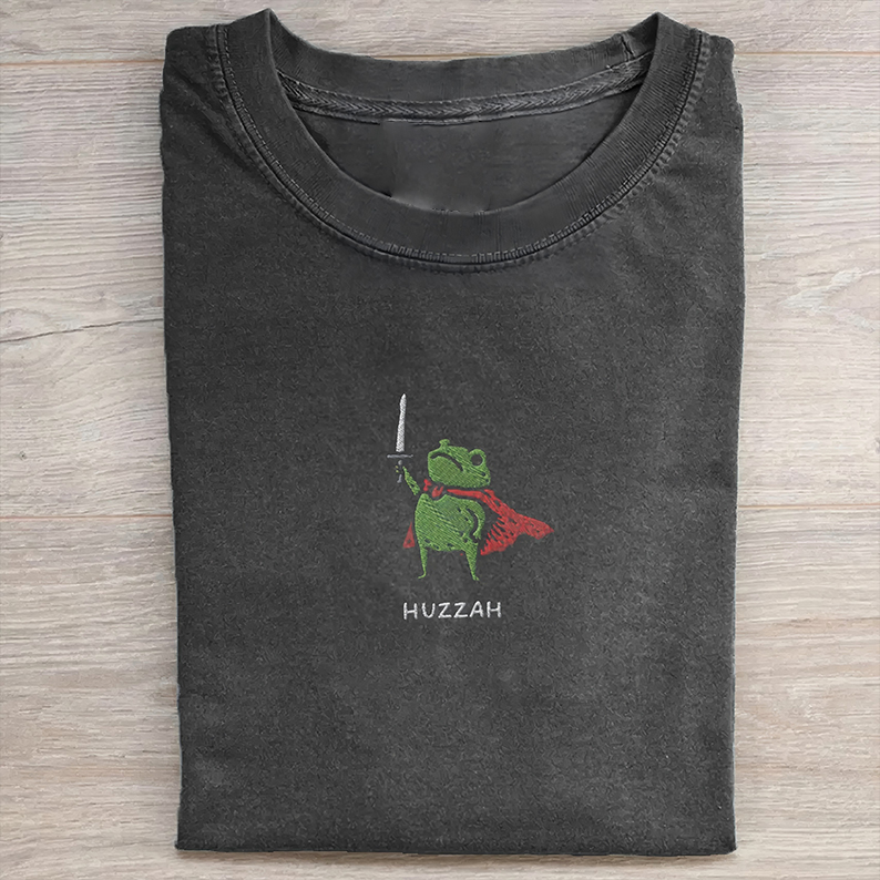 Huzzah Frog with Sword Embroidered T-shirt