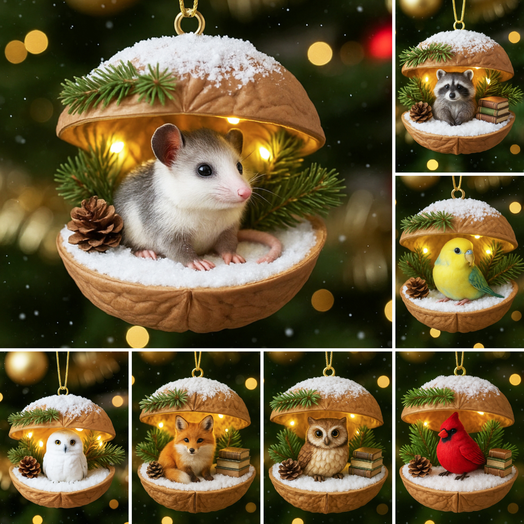 🌰🎄Woodland Friends Walnut Shell Ornament