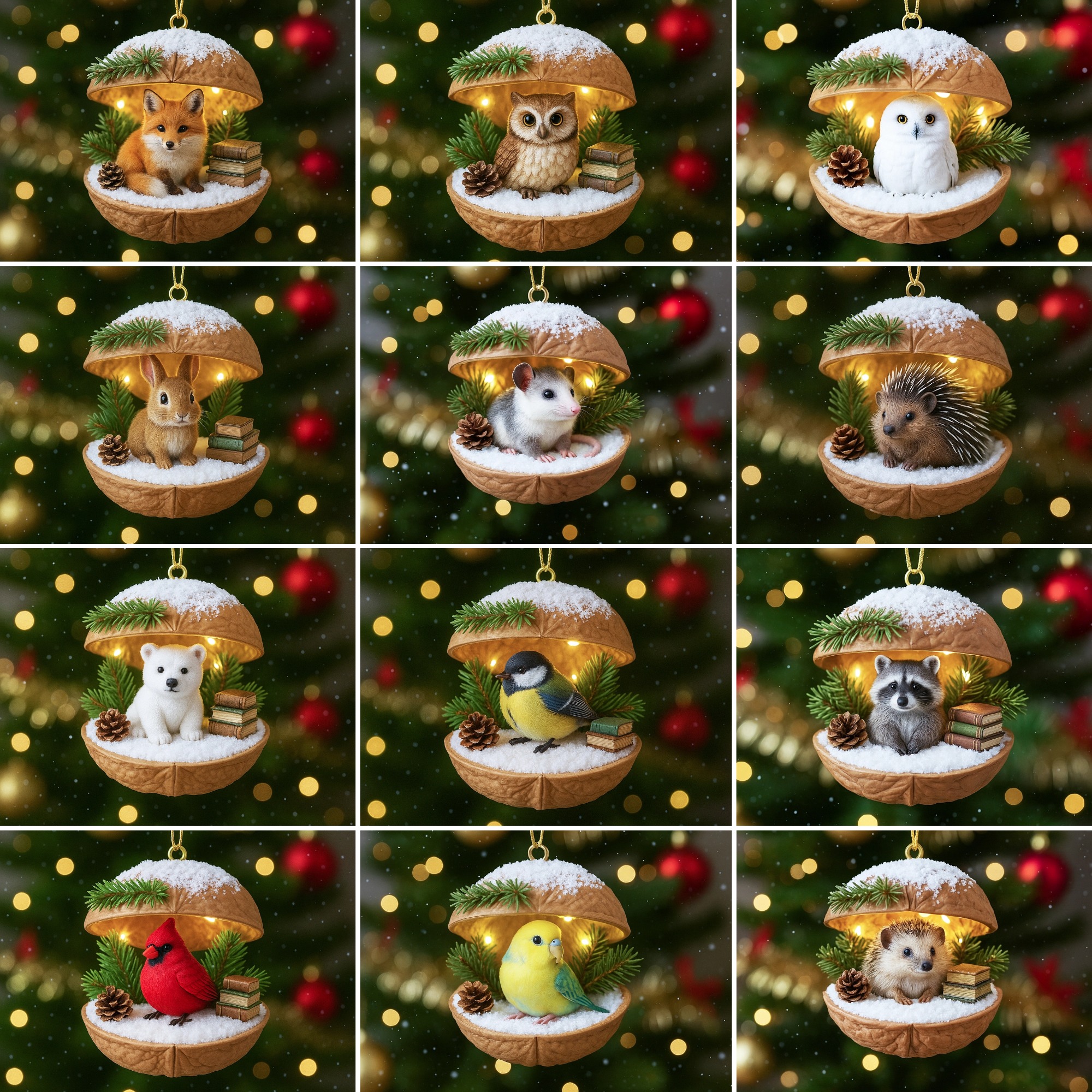 🌰🎄Woodland Friends Walnut Shell Ornament