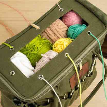 Personalized Monogram Large Canvas Yarn Storage Bag with Needle Pockets and Handle Crochet Knitting Accessories Birthday Gift for Craft Lovers