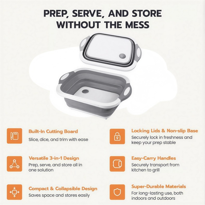 🔥🌡️Hot Sale 50% Off 🥗 Multi-Function Collapsible Prep Tub for BBQ& Meal Prep🍖🏕️