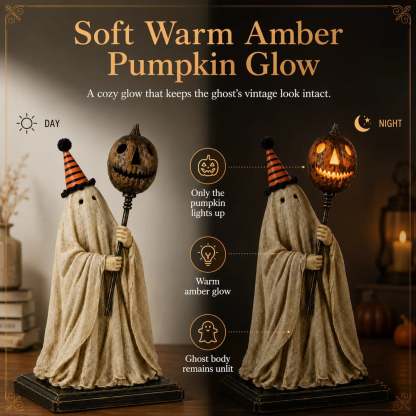 🏆Summerween Sale 49% OFF 👻🎃 Lighted Vintage Ghost Figurine with Glowing Pumpkin Staff