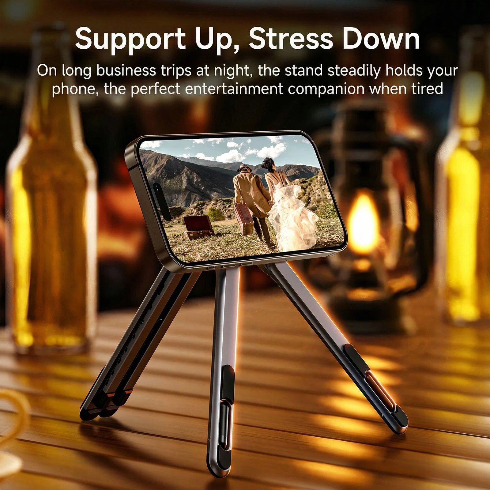 Adjustable Aluminum Laptop Stand with Integrated Magnetic Phone Holder | Portable & Foldable Desktop Riser for Laptops and Tablets