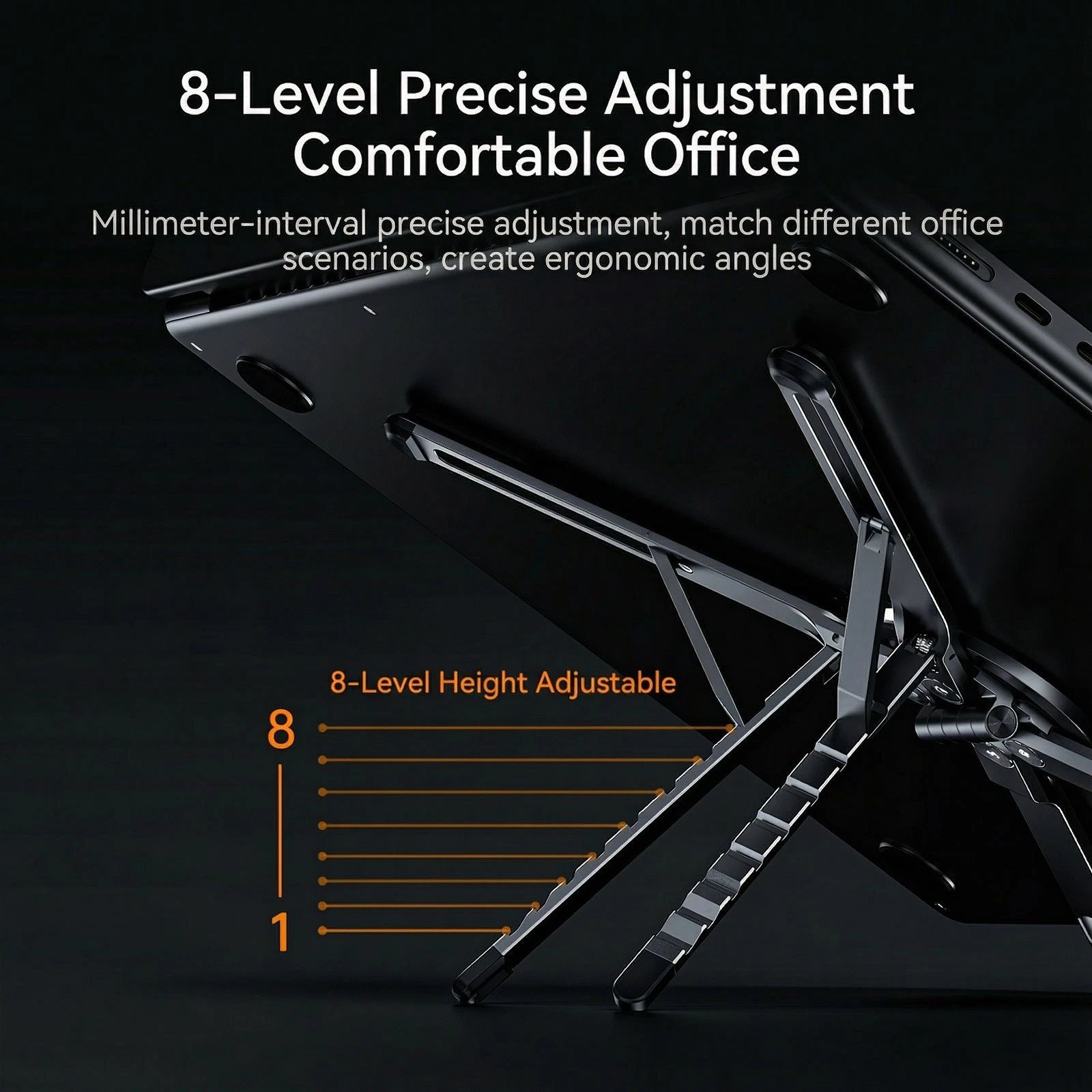 Adjustable Aluminum Laptop Stand with Integrated Magnetic Phone Holder | Portable & Foldable Desktop Riser for Laptops and Tablets
