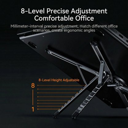 Adjustable Aluminum Laptop Stand with Integrated Magnetic Phone Holder | Portable & Foldable Desktop Riser for Laptops and Tablets