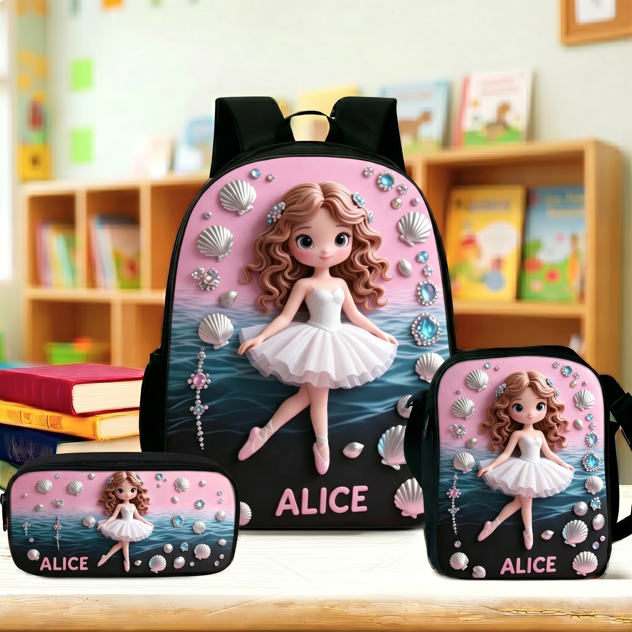 Personalized Princess Glitter Backpack Set