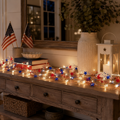 Fourth of July Garland Patriotic Lights