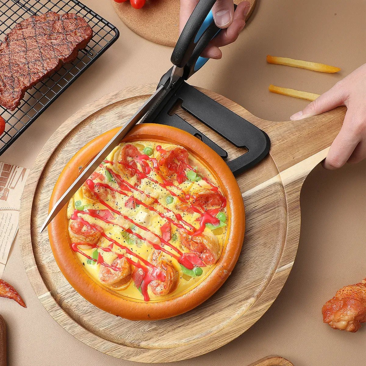🍕✂️Stainless Steel Pizza Scissor, Non-Stick Pizza with Firm Grip Base, Grade Pizza,Slicer & Pizza Server