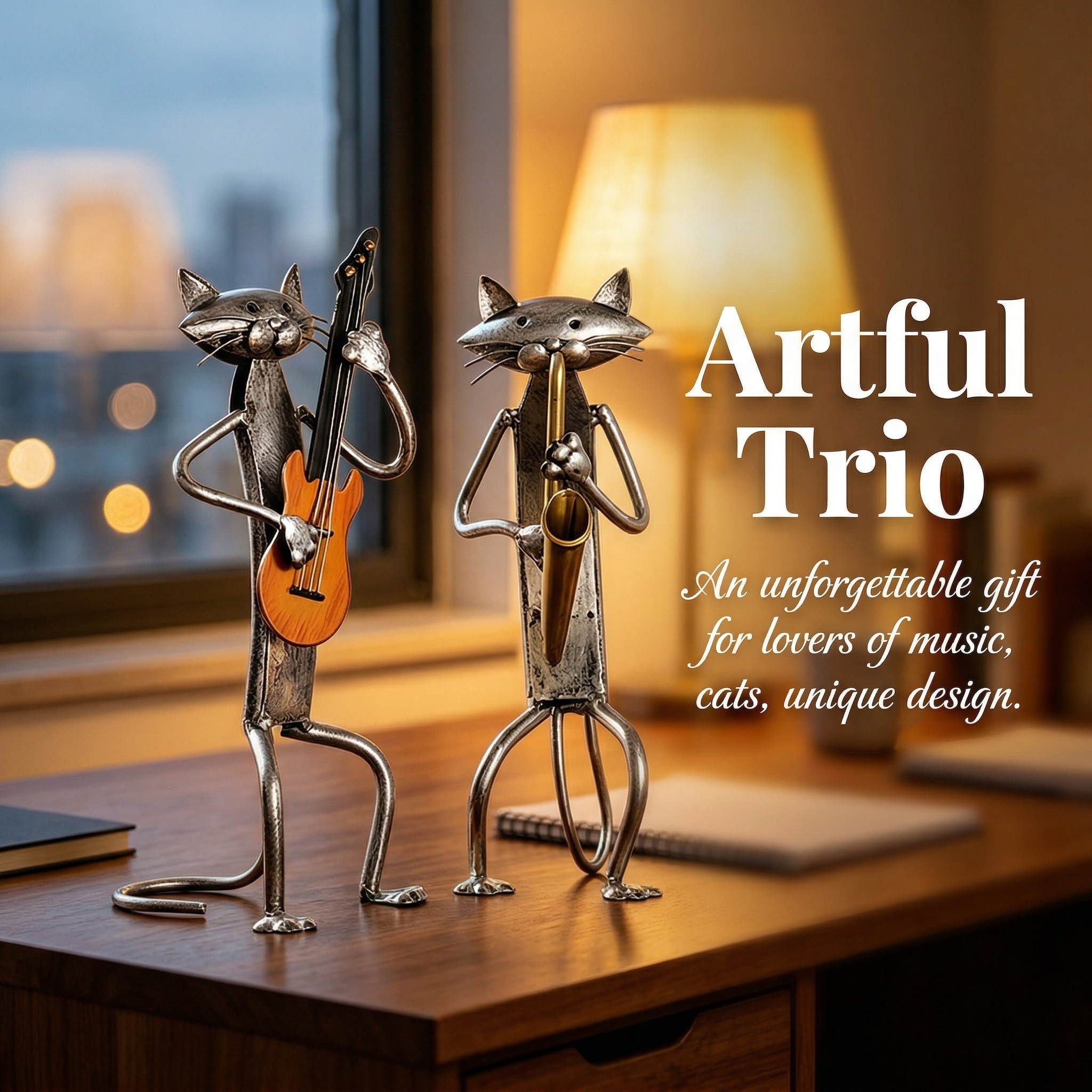Handcrafted Metal Cat Band Sculpture