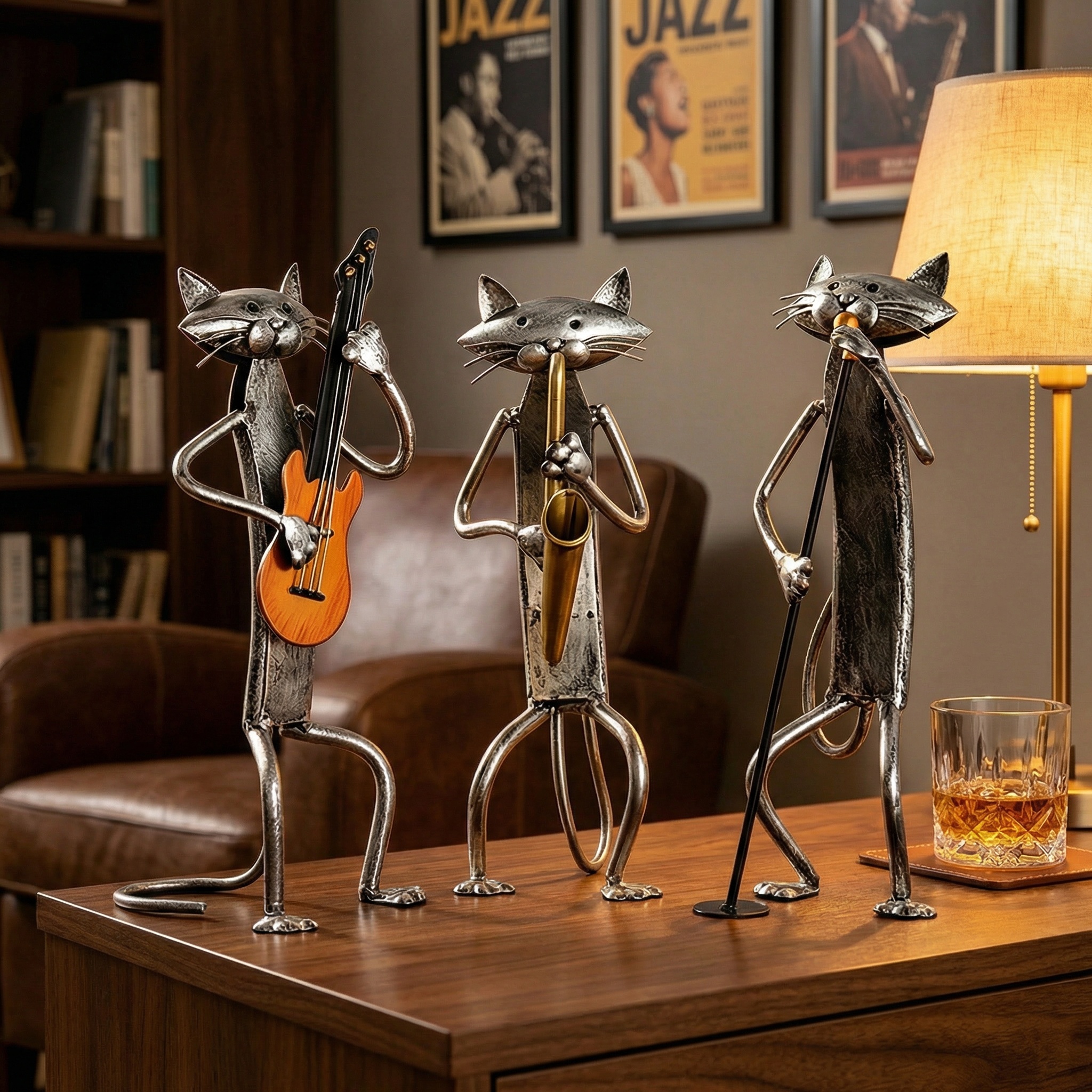 Handcrafted Metal Cat Band Sculpture