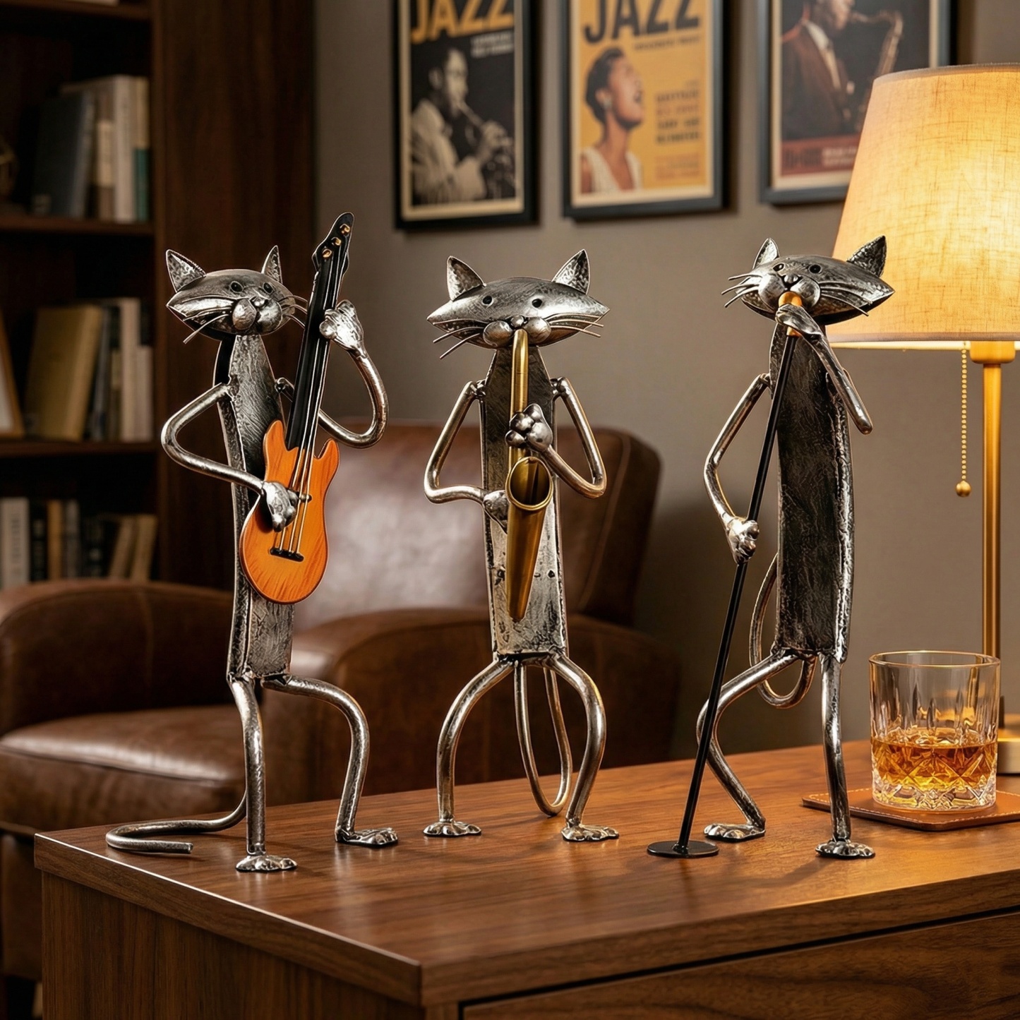 Handcrafted Metal Cat Band Sculpture