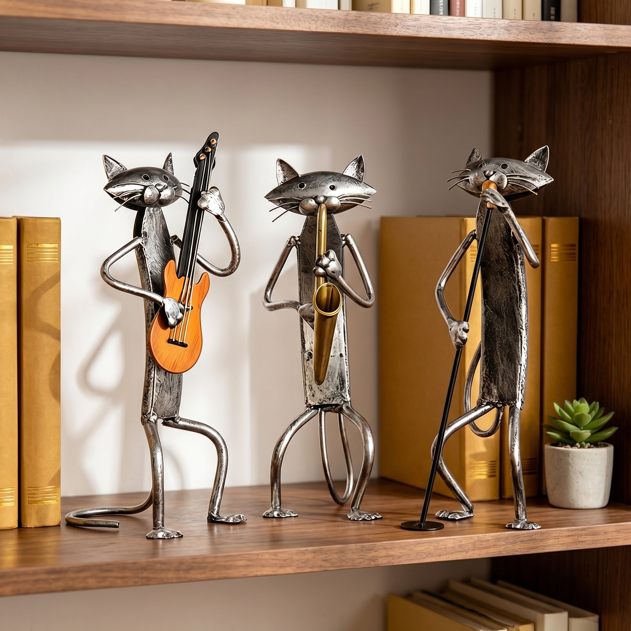 Handcrafted Metal Cat Band Sculpture