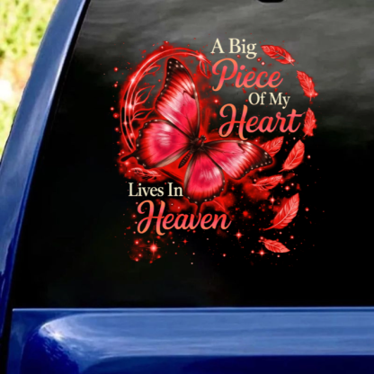 Big Piece Of My Heart Lives In Heaven - Personalized Butterfly Decal