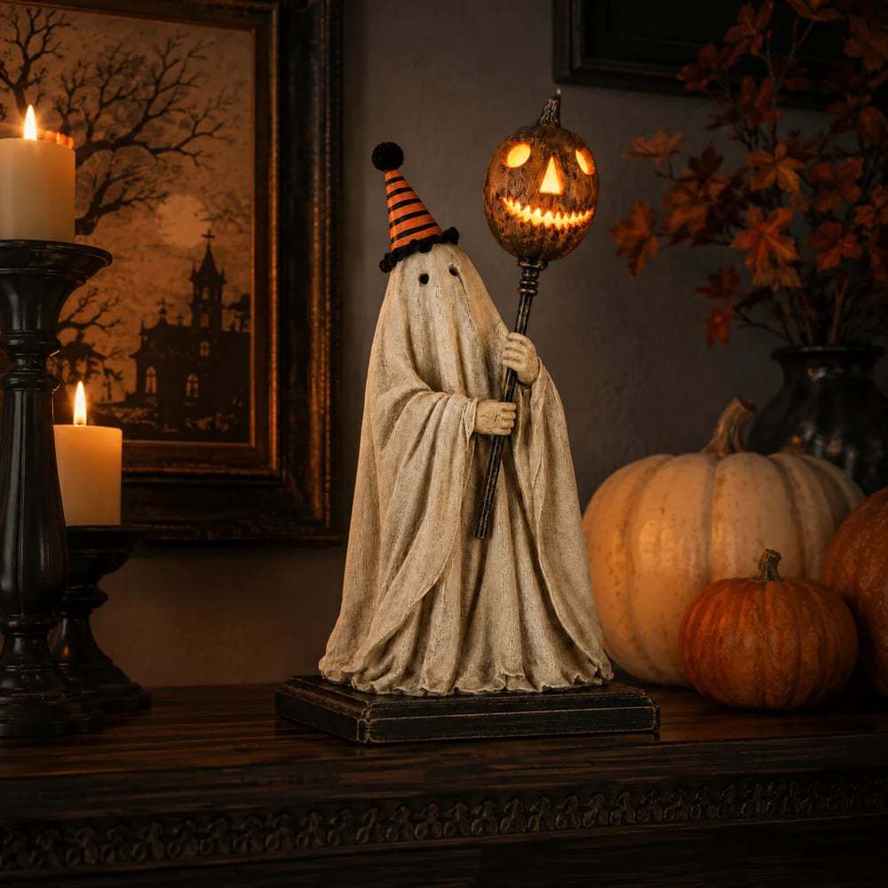 🏆Summerween Sale 49% OFF 👻🎃 Lighted Vintage Ghost Figurine with Glowing Pumpkin Staff