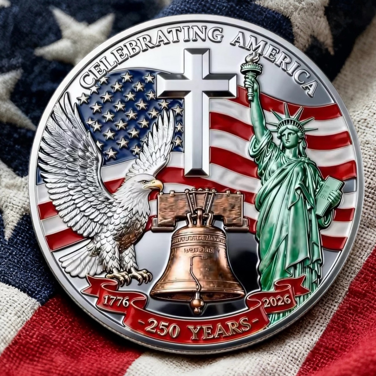 🦅Eagle & Liberty & Cross🎆United States 250th Anniversary Coin