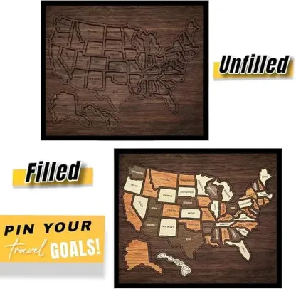 🔥Last Day 49% OFF -🇺🇸 Wooden USA Travel Map Puzzle🧩A Stylish Way to Track Your Journey