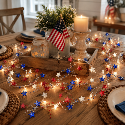 Fourth of July Garland Patriotic Lights