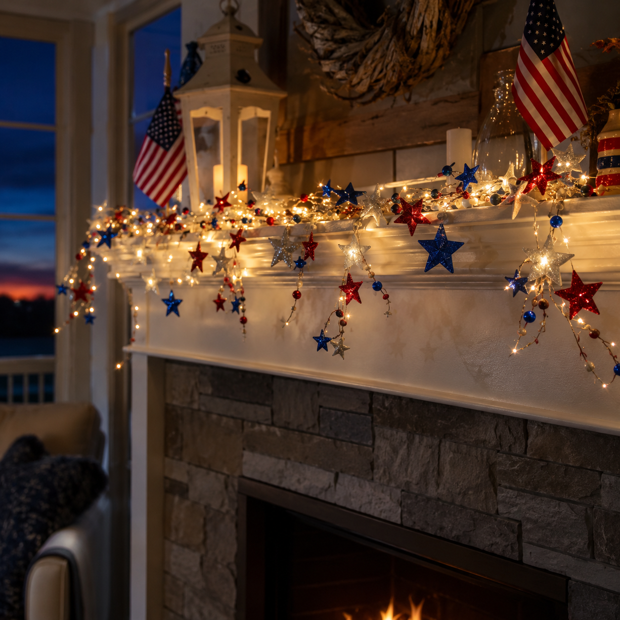 Fourth of July Garland Patriotic Lights