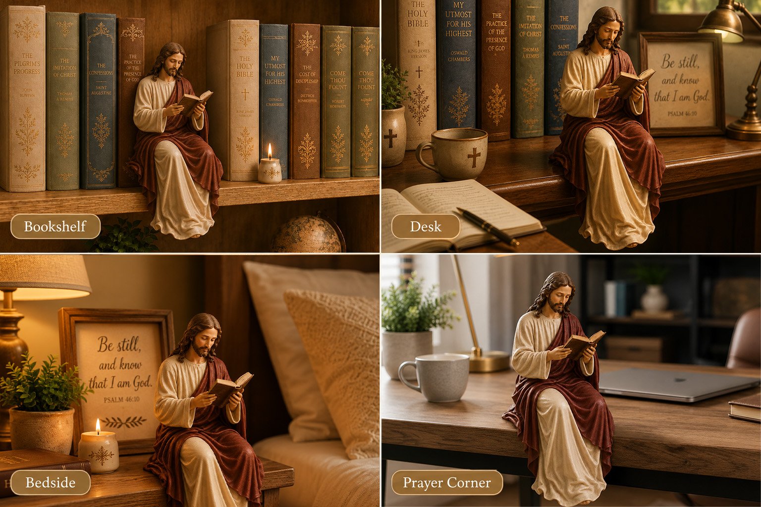 📖 Handcrafted Jesus/Virgin Mary Reading Bookshelf Figure