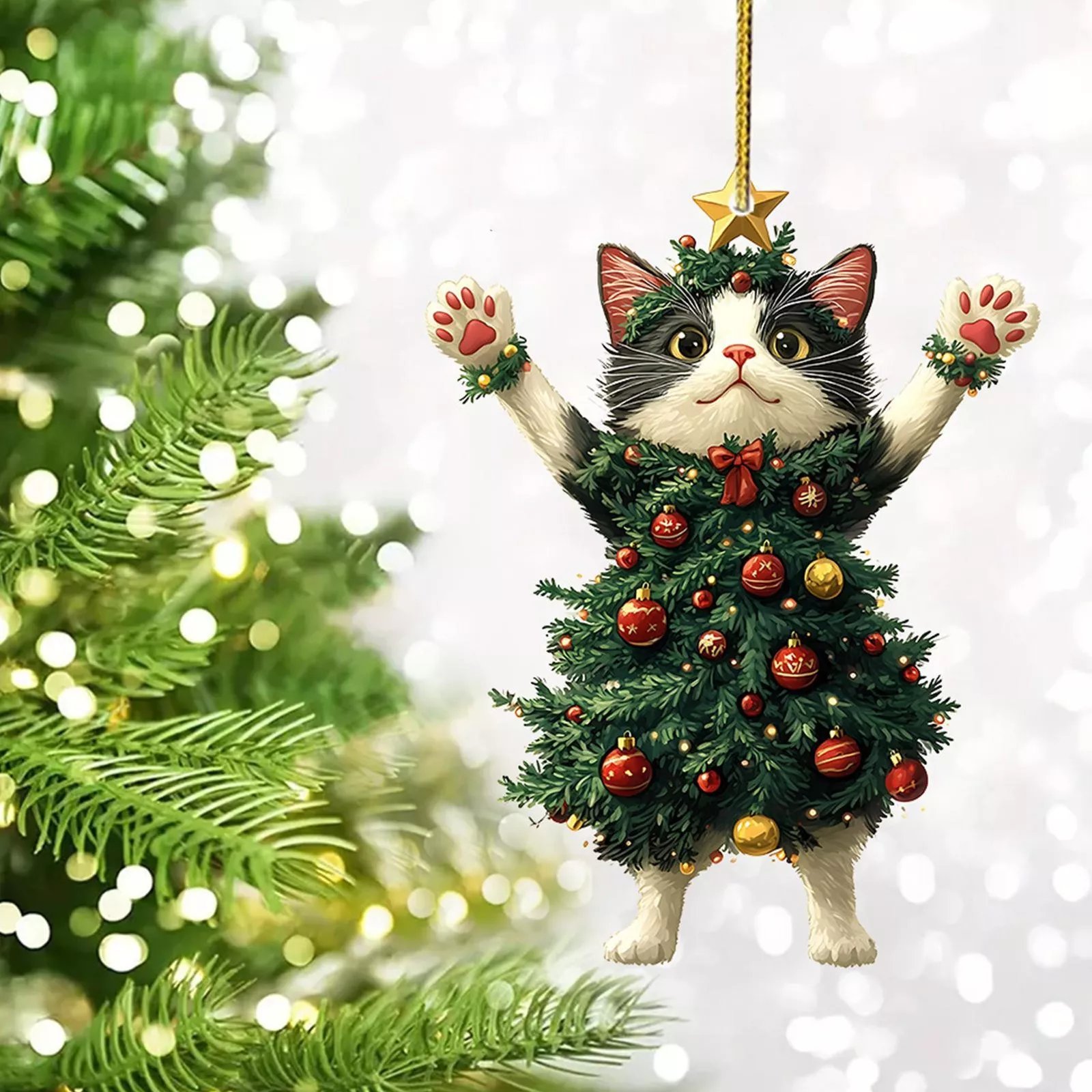 Funny Black and White Cats Christmas Ornament