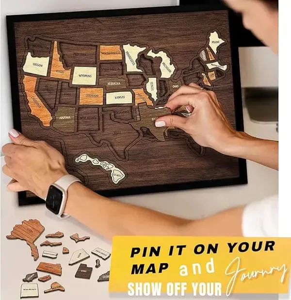 🔥Last Day 49% OFF -🇺🇸 Wooden USA Travel Map Puzzle🧩A Stylish Way to Track Your Journey