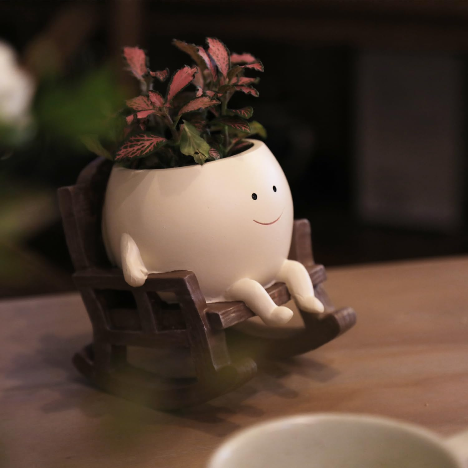 Cute Resin Smiley Face Planter with Drainage