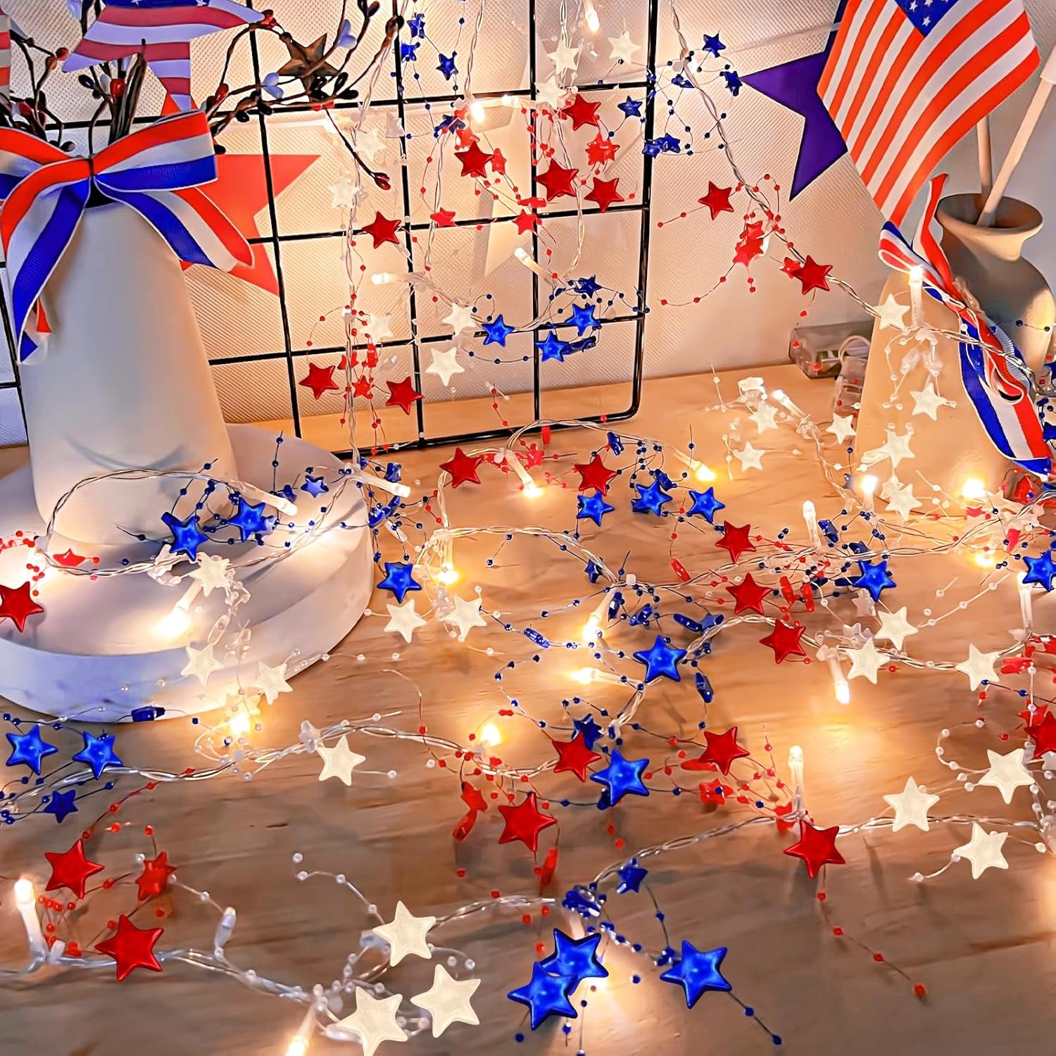 Fourth of July Garland Patriotic Lights