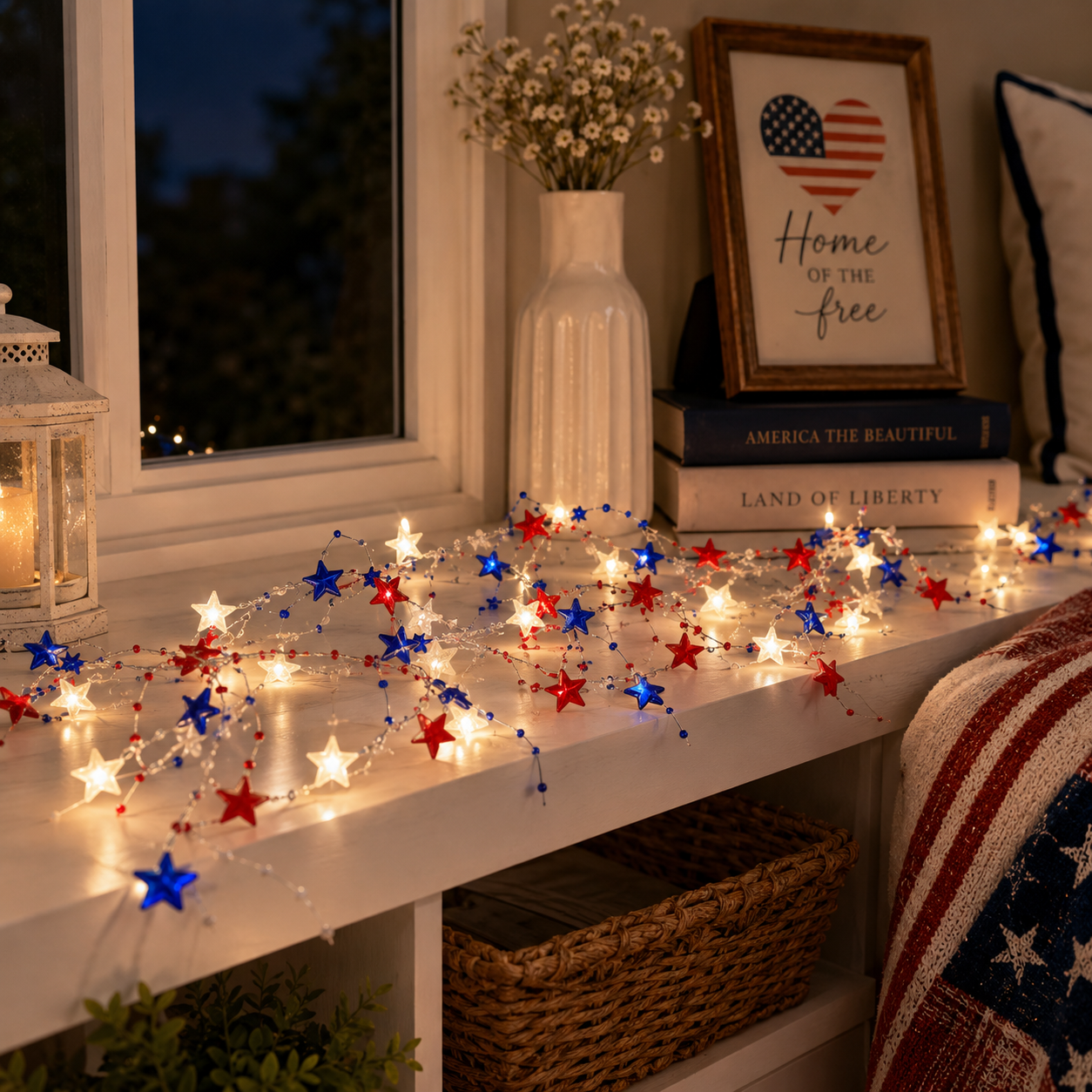 Fourth of July Garland Patriotic Lights