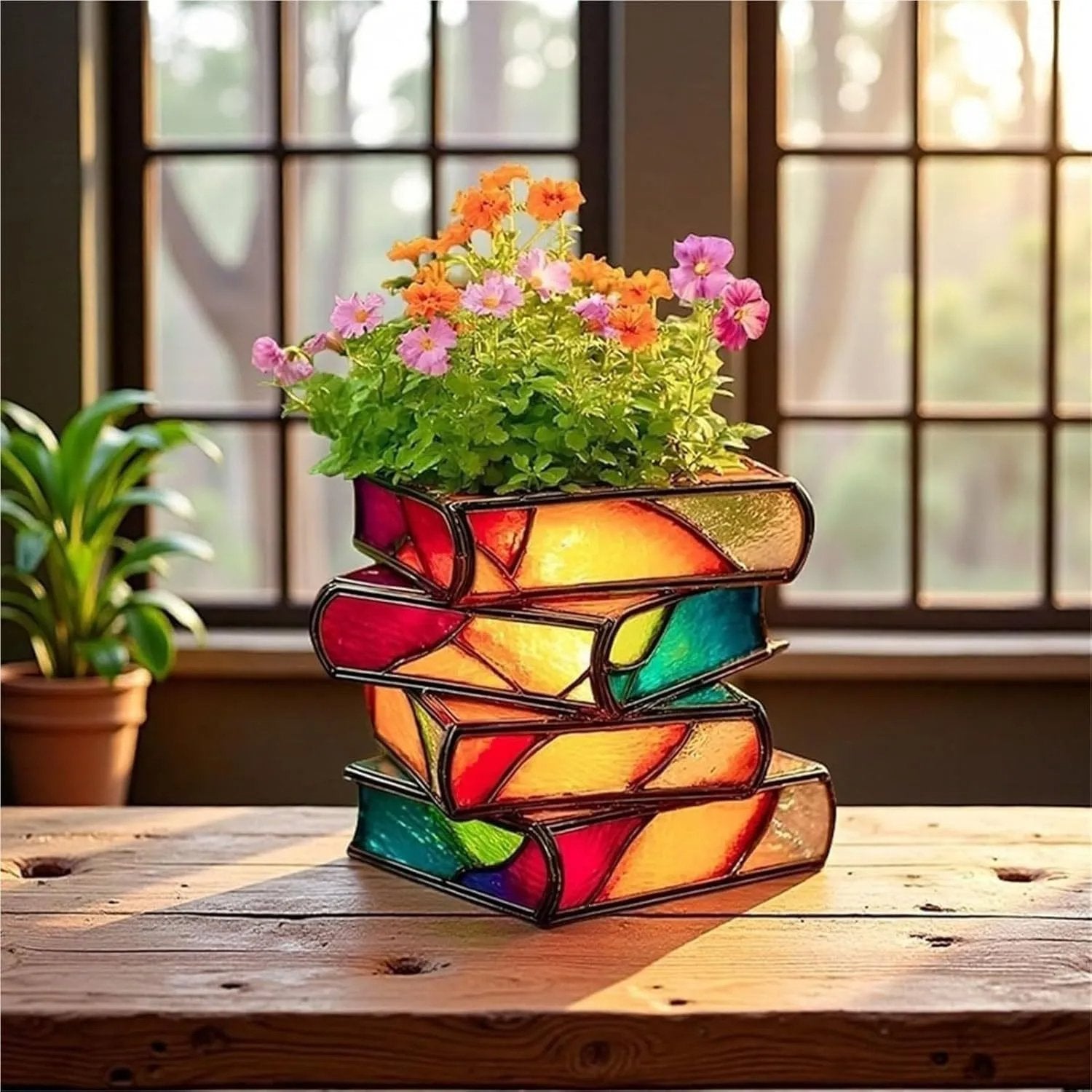 Handmade Stacked Books Flower Pot