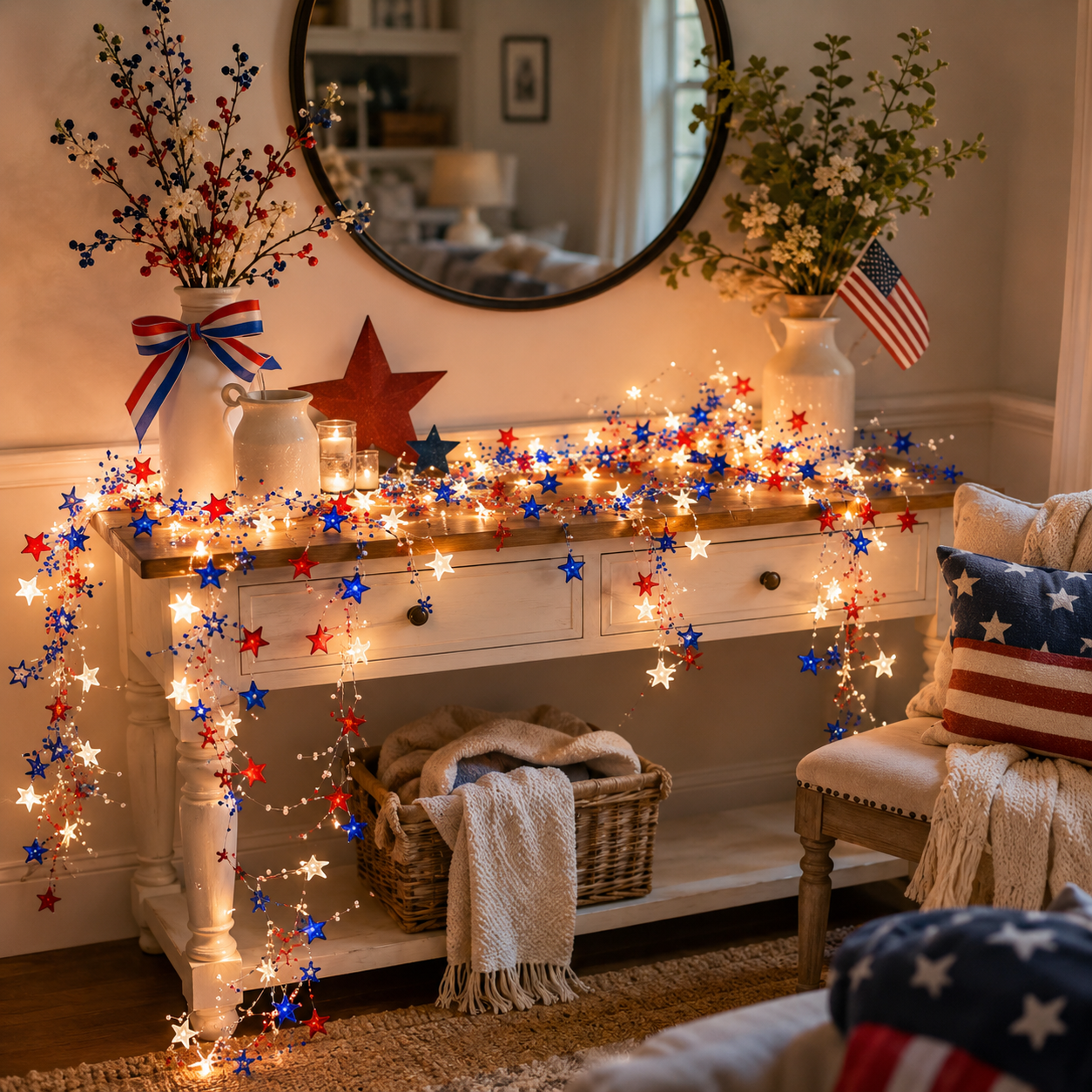 Fourth of July Garland Patriotic Lights