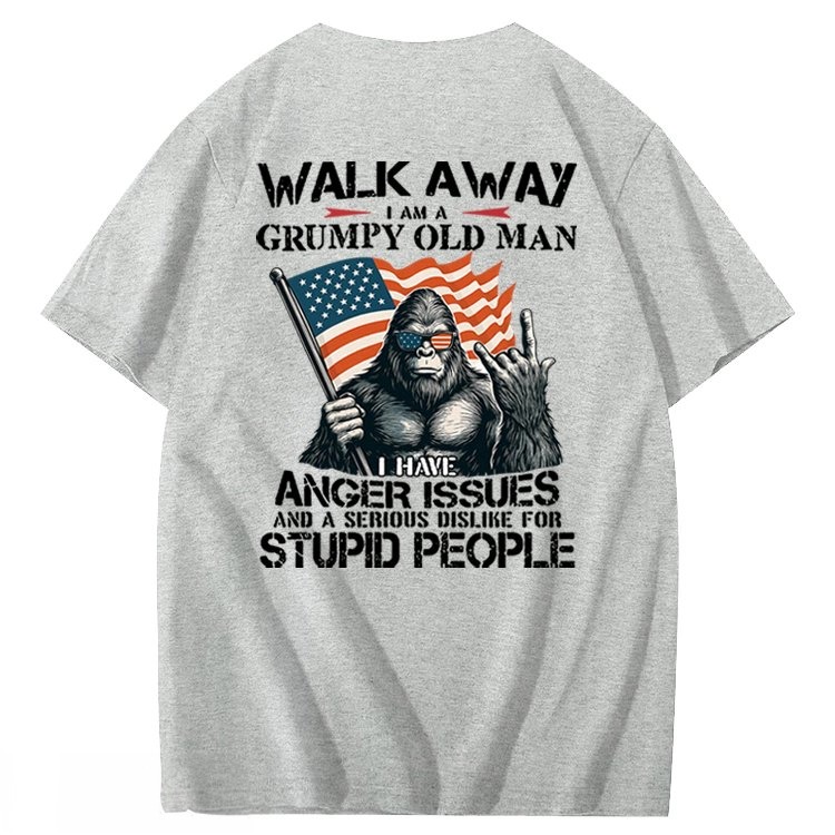 Walk Away I Am A Grumpy Old Man America BigFoot Gen X 100% Cotton T-Shirt