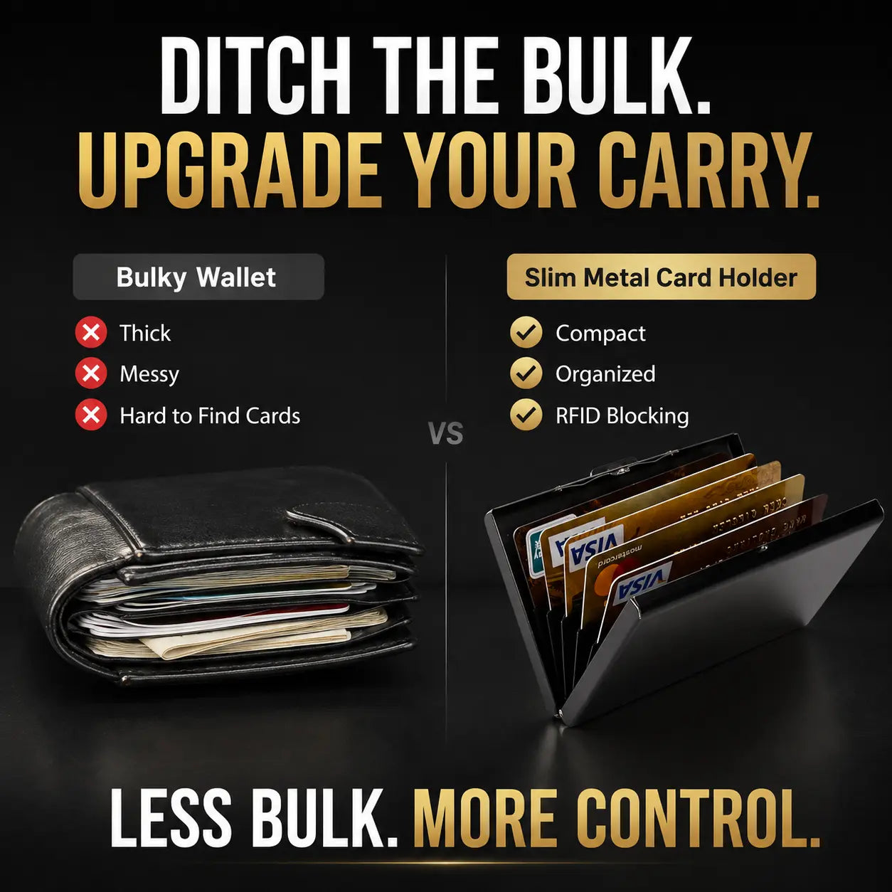 Bulky wallet compared with slim metal card holder