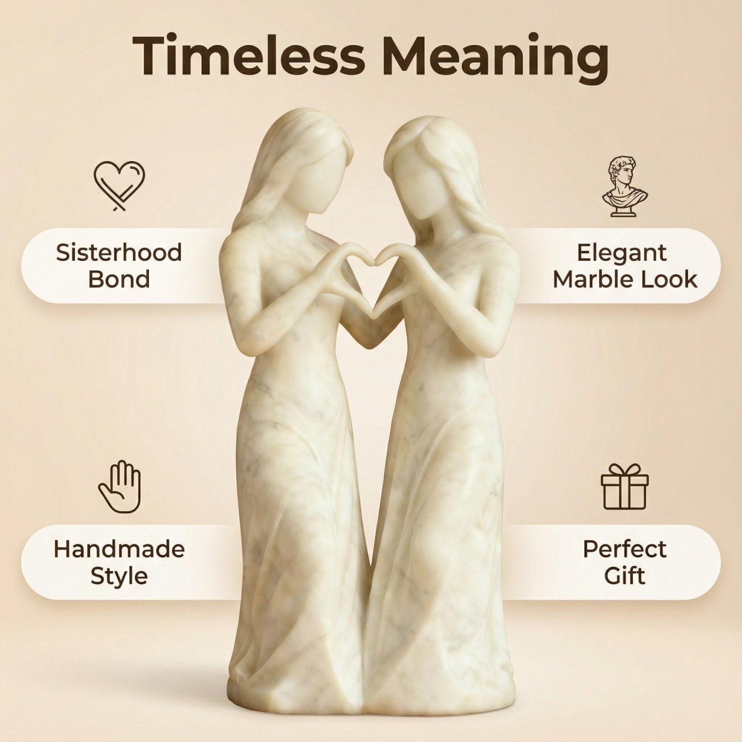 Celebrates Friendships Handmade White Marble Sisters Sculpture
