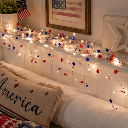 Fourth of July Garland Patriotic Lights
