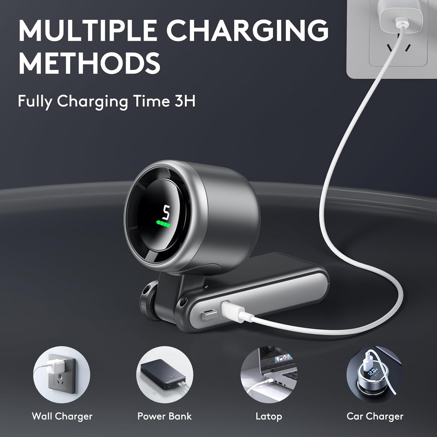 3 IN 1 Portable Handheld Turbo Fan, 5 Gear Wind, 2500mAh