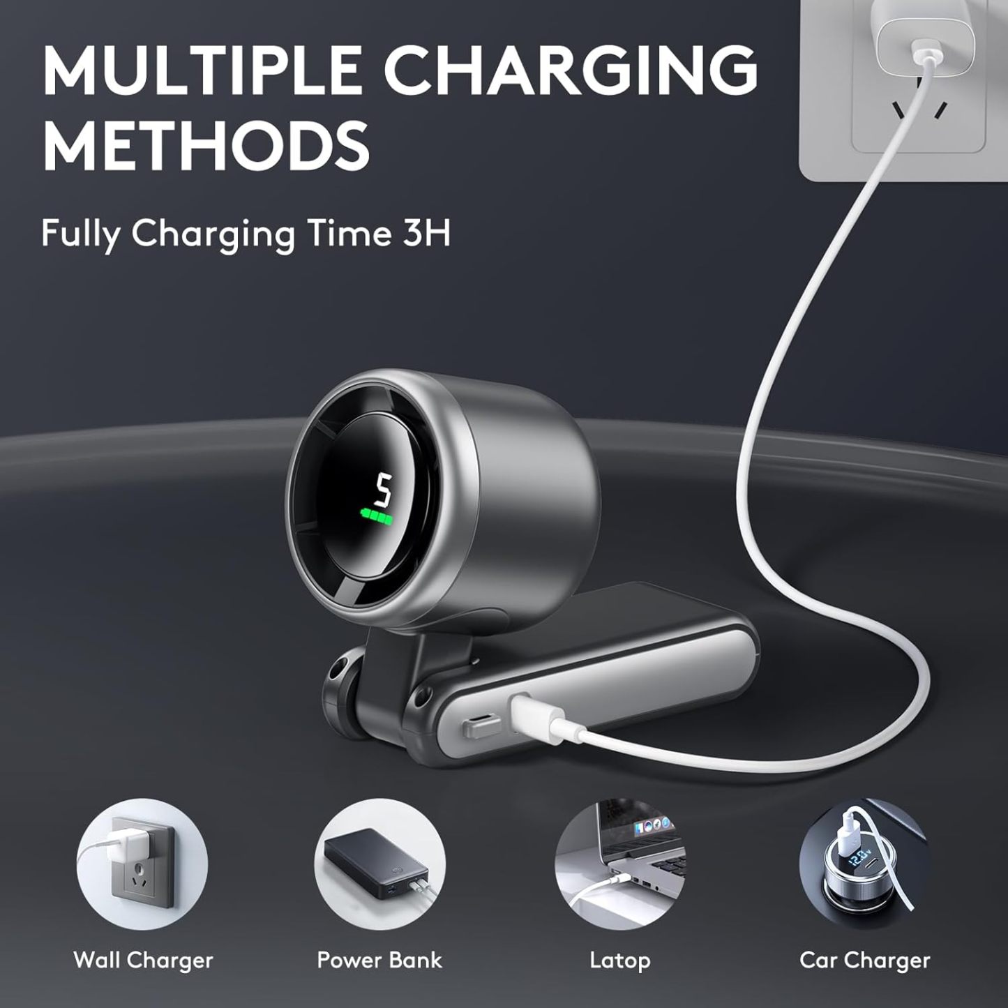 3 IN 1 Portable Handheld Turbo Fan, 5 Gear Wind, 2500mAh