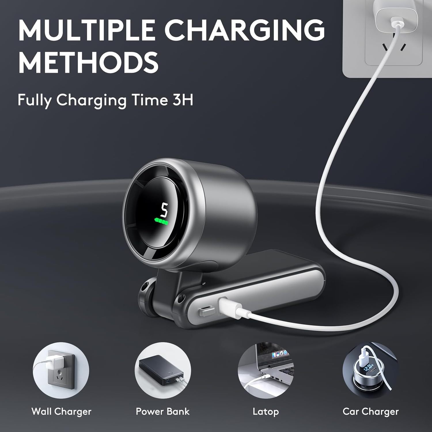 3 IN 1 Portable Handheld Turbo Fan, 5 Gear Wind, 2500mAh