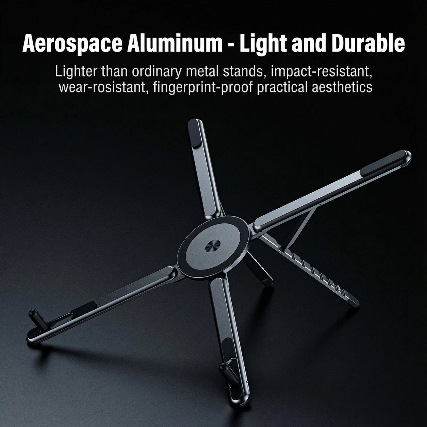 Adjustable Aluminum Laptop Stand with Integrated Magnetic Phone Holder | Portable & Foldable Desktop Riser for Laptops and Tablets