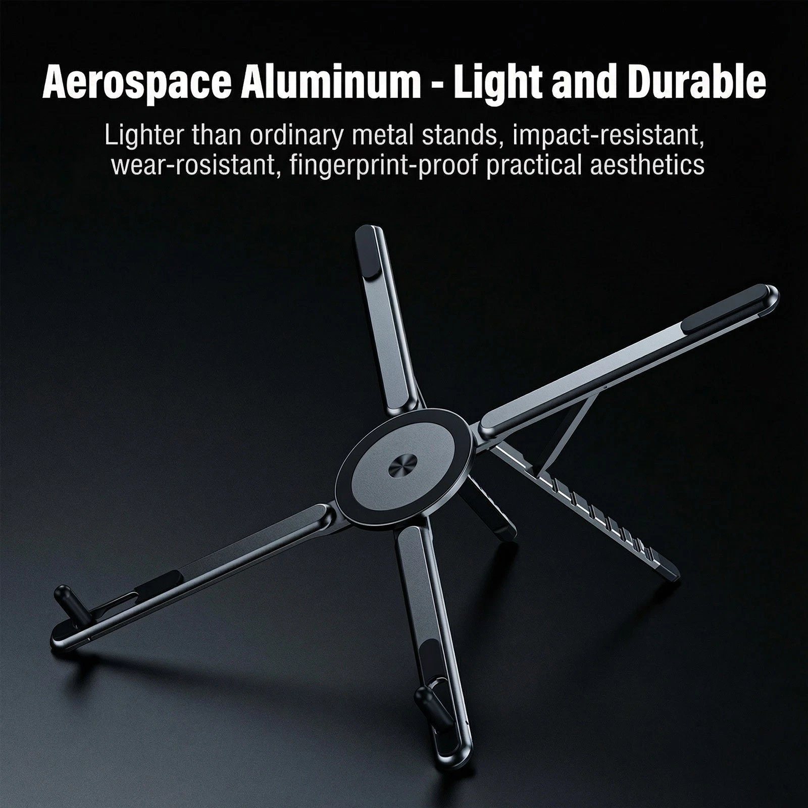 Adjustable Aluminum Laptop Stand with Integrated Magnetic Phone Holder | Portable & Foldable Desktop Riser for Laptops and Tablets