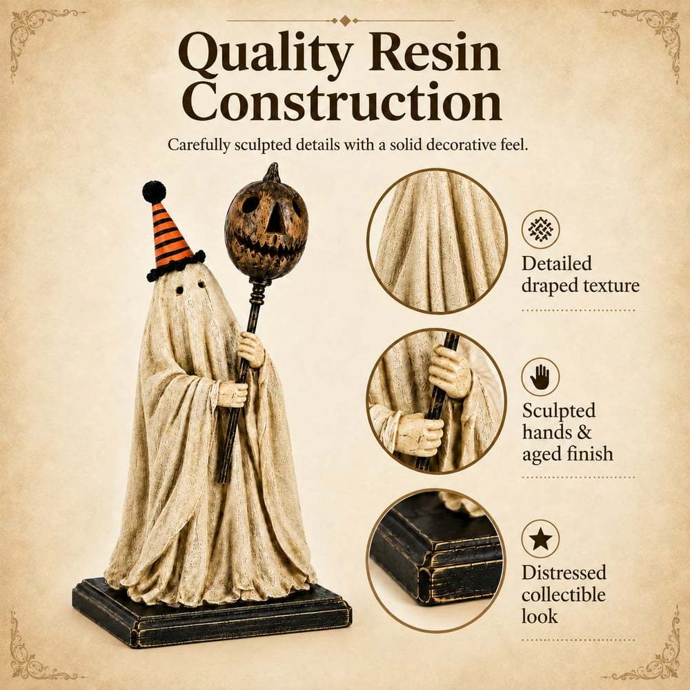 🏆Summerween Sale 49% OFF 👻🎃 Lighted Vintage Ghost Figurine with Glowing Pumpkin Staff