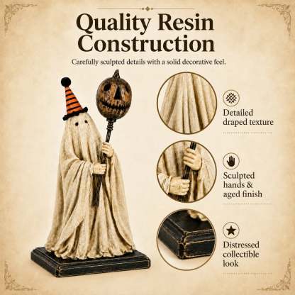 🏆Summerween Sale 49% OFF 👻🎃 Lighted Vintage Ghost Figurine with Glowing Pumpkin Staff