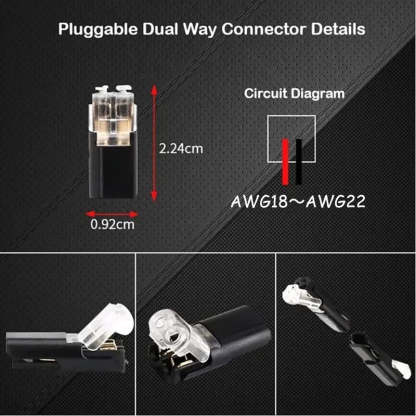 2-Pin Solderless Wire Connector – Compact Plug for LED Strips & 18–22 AWG Cables