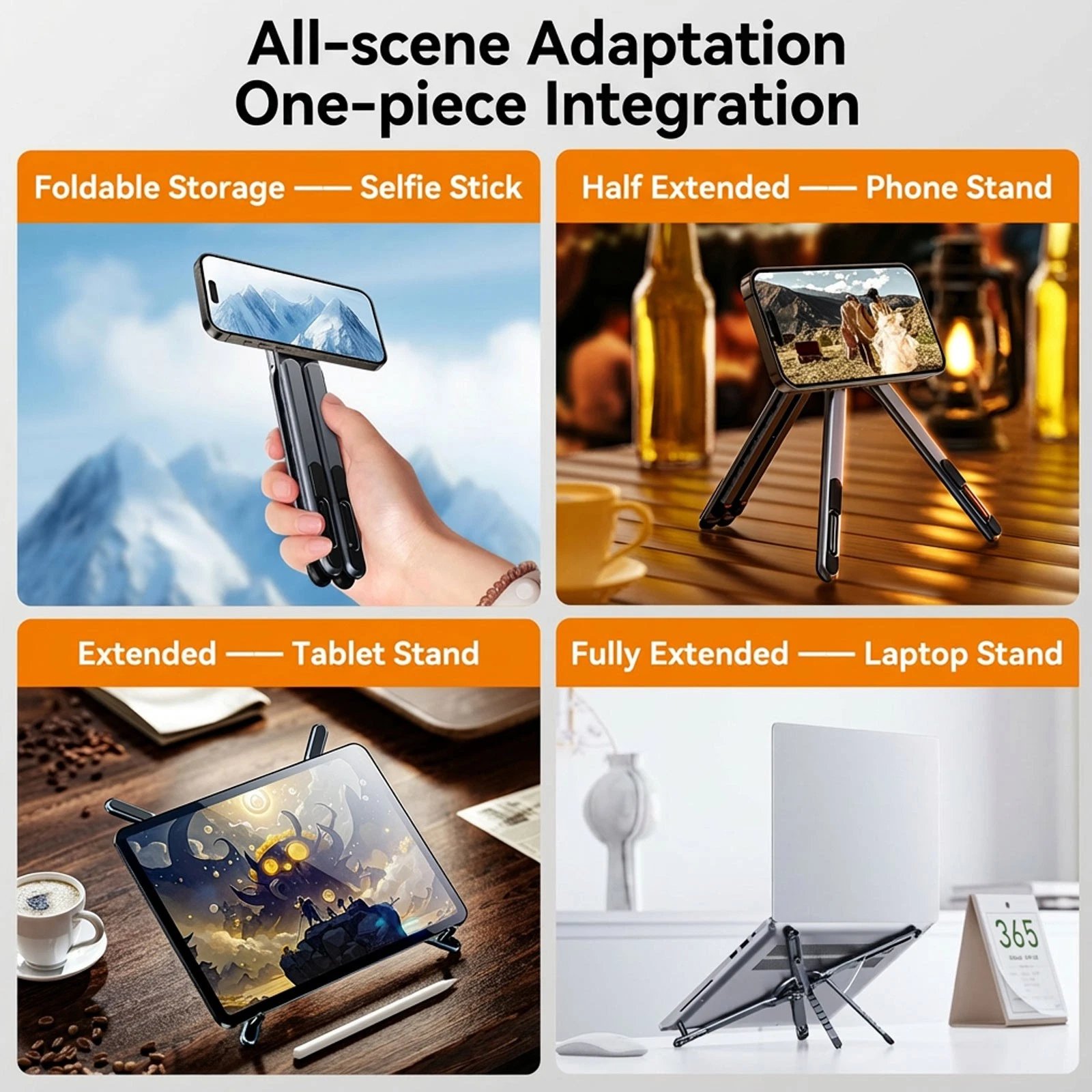 Adjustable Aluminum Laptop Stand with Integrated Magnetic Phone Holder | Portable & Foldable Desktop Riser for Laptops and Tablets